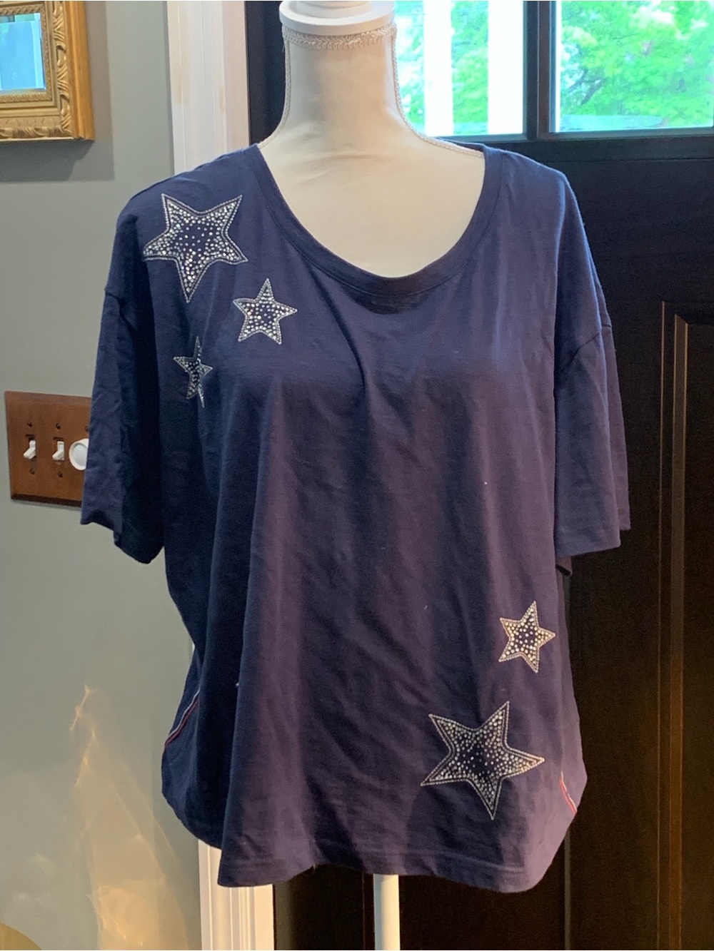 Jane and Delancey Navy Short Sleeve Tee with Star Stud Embellishments
